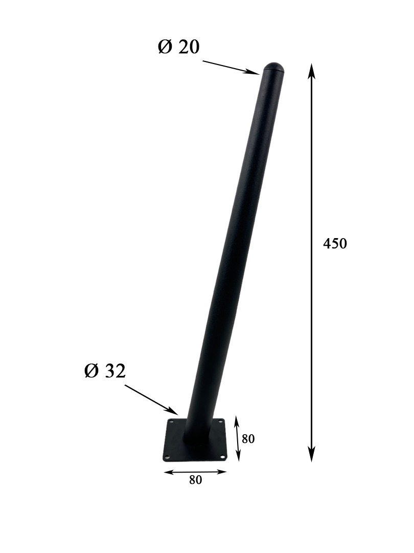 Ножка мебельная на фланце, d 32 мм, h 45 см, черная