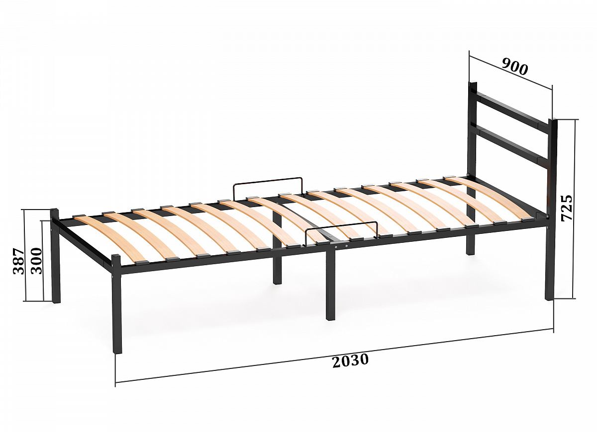 Кровать металлическая разборная Элимет 90*200см с опорами и спинкой