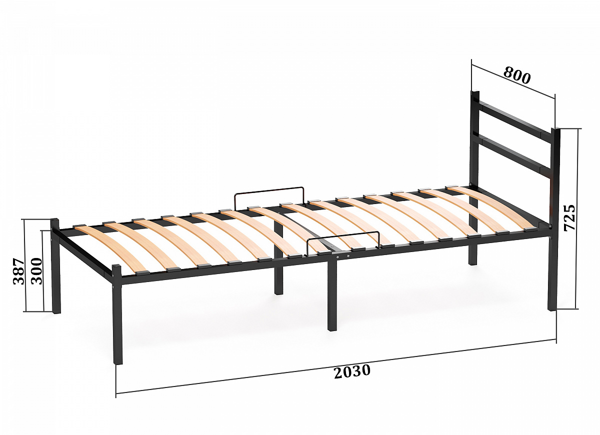Кровать металлическая разборная Элимет 80*200см с опорами и спинкой
