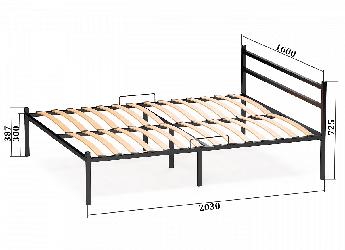Кровать металлическая разборная Элимет 160*200см с опорами и спинкой
