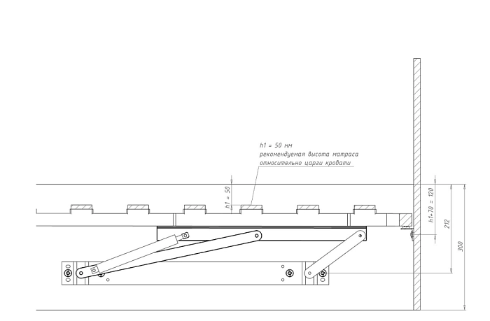 Механизм подъема кровати МПК 500, газлифты 1200N